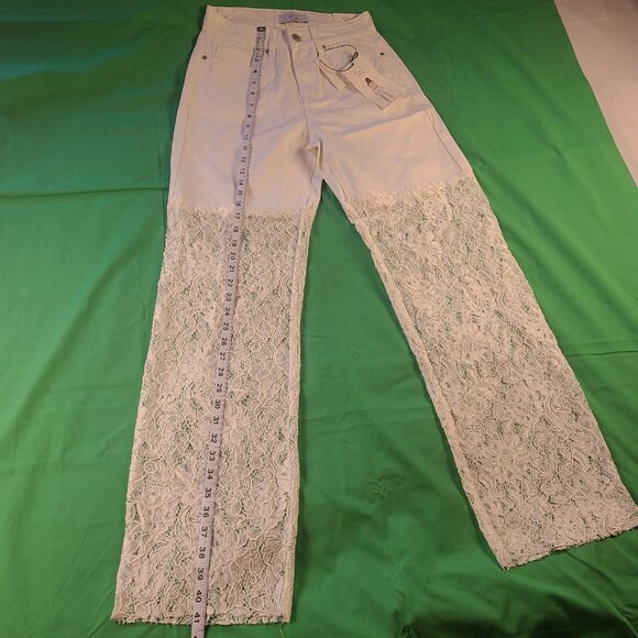 Rise Supply CO Women's 3 Jeans White Lace Mixed Straight Leg - Picture 4 of 10